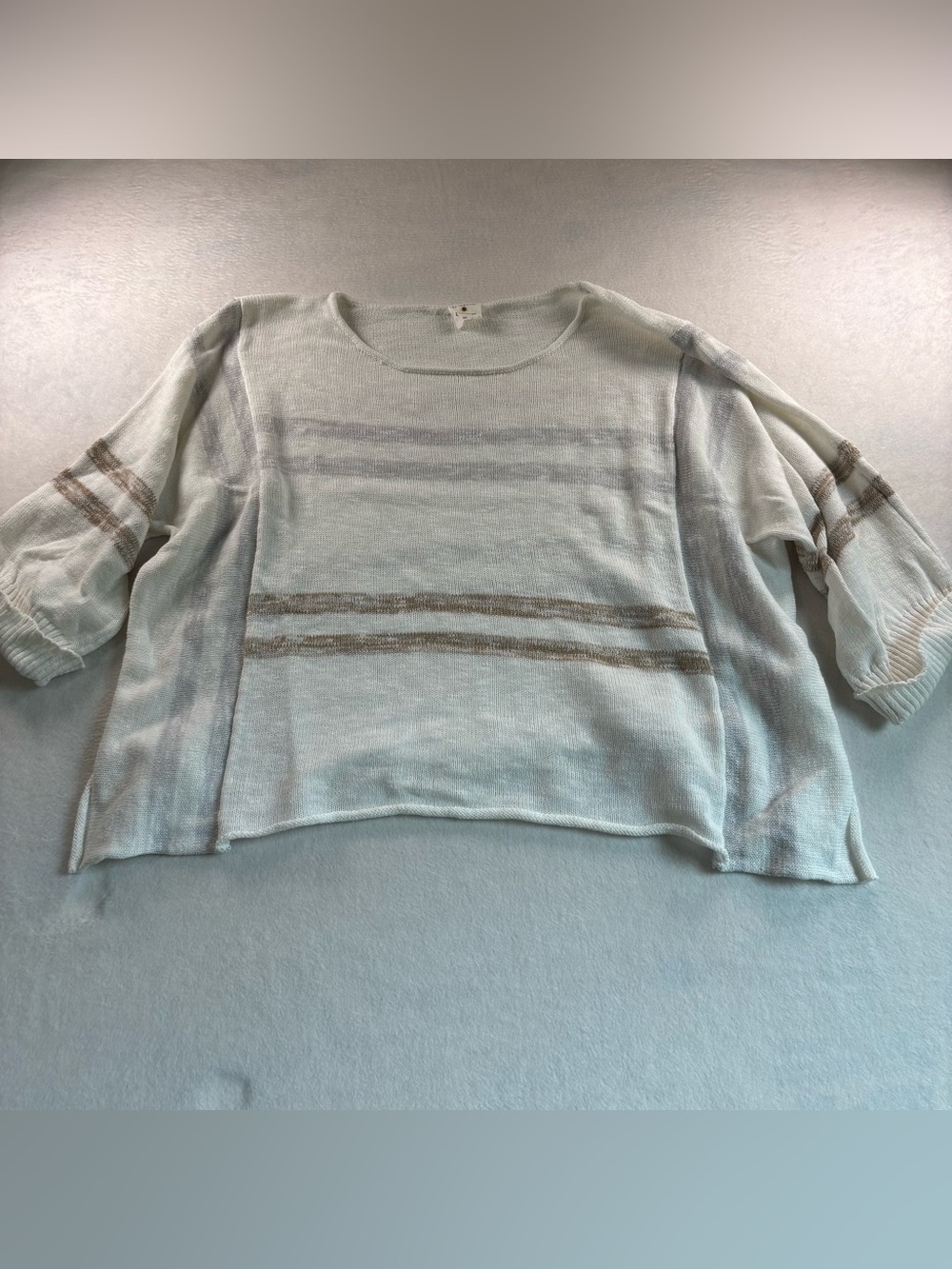 By Together Gray & Tan Striped Knit Pullover